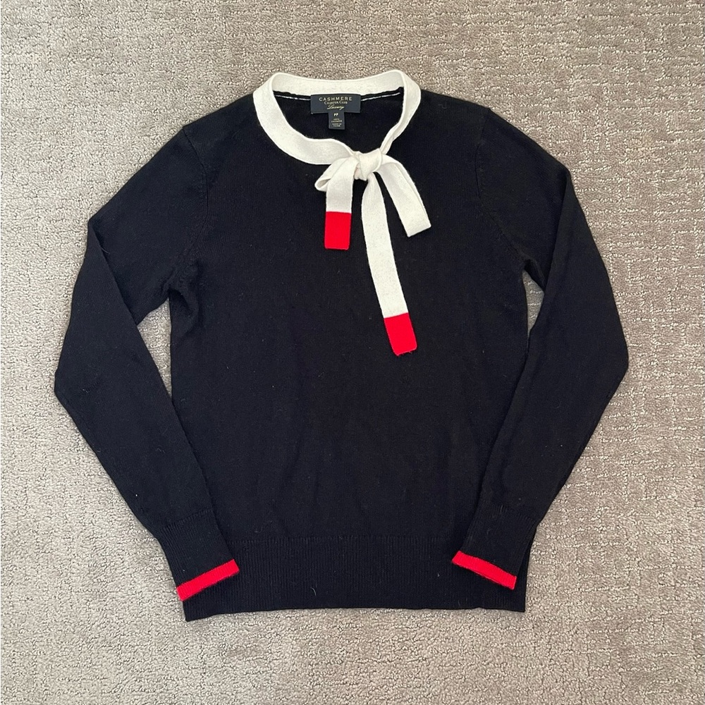 Charter Club Luxury Bow Detail Colorblocked 100% Cashmere Sweater Black Size XSP